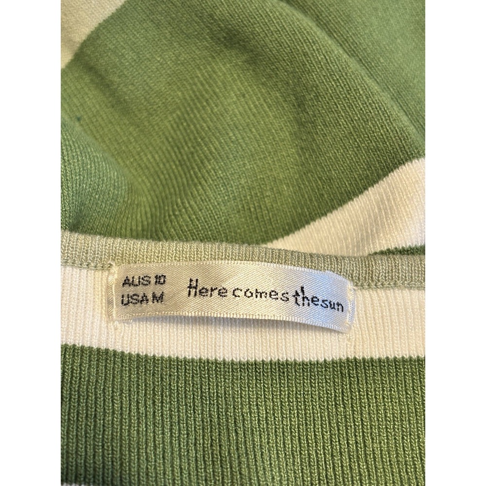 Here Comes The Sun Women's Green & White Striped Bodycon Peekaboo Dress Medium - Picture 4 of 15